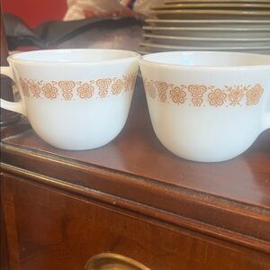 Vintage Pyrex “Butterfly Gold” Milk Glass Coffee  Mug Cups Set Of 2